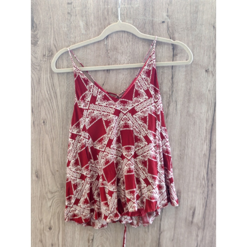 Anthropologie Moon River Boho Red White Cami Top Strappy Back+ Tank M Resort